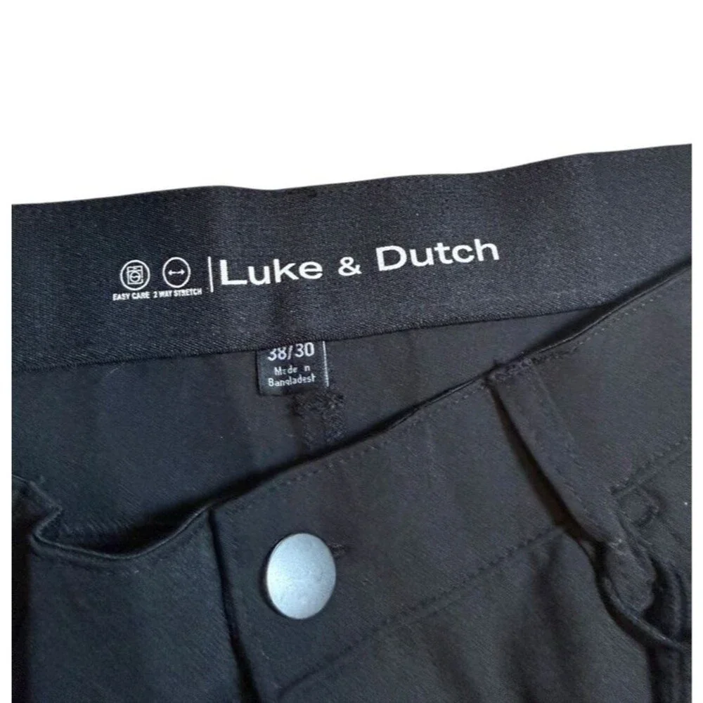 Luke & Dutch Pants Mens Size 38x30 Black 2 Way Stretch Office Golf Casual